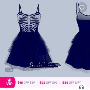 Skeleton print tulle gothic skater dress